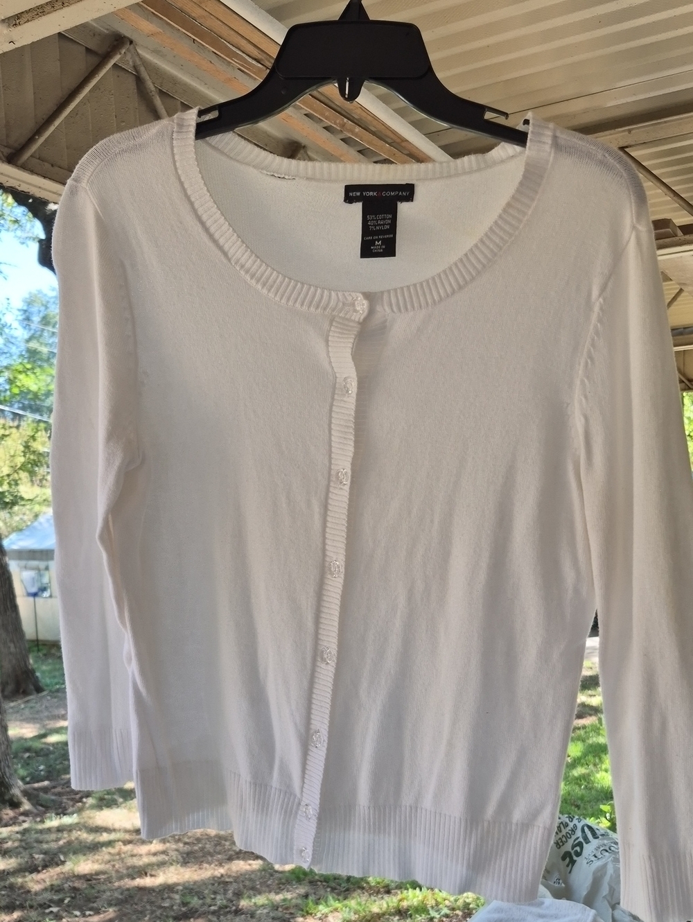 New York & Company White Button-Front Cardigan